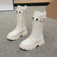 thumbnail image 2 of BOBOGOJP Girls Lace Up Boots Mid Calf Riding Boots Leather Side Zipper Punk Boot for Teen Girls Shoes White for Size 1, 2 of 9