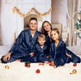 thumbnail image 4 of Inglocry 2026 Family Christmas Pajamas Matching Sets - Silk Satin Xmas Pjs, Long Sleeve Holiday Casual Sleepwear, Fall Winter Loungewear Navy Blue 160, 4 of 7