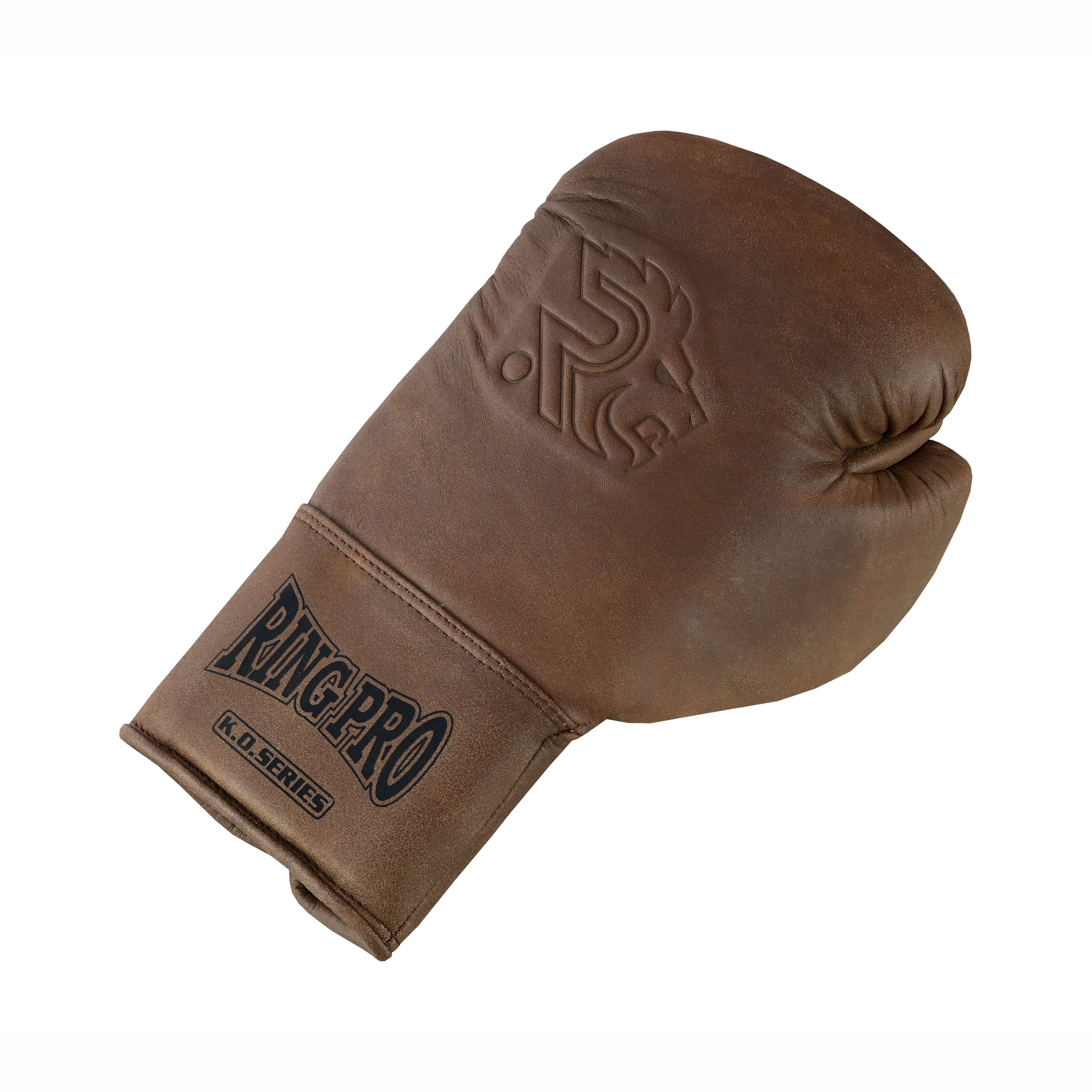 Ring Pro Sports K.O Series Boxing Glove Made of Distressed Leather for Boxing & MMA - Brown 10 oz
