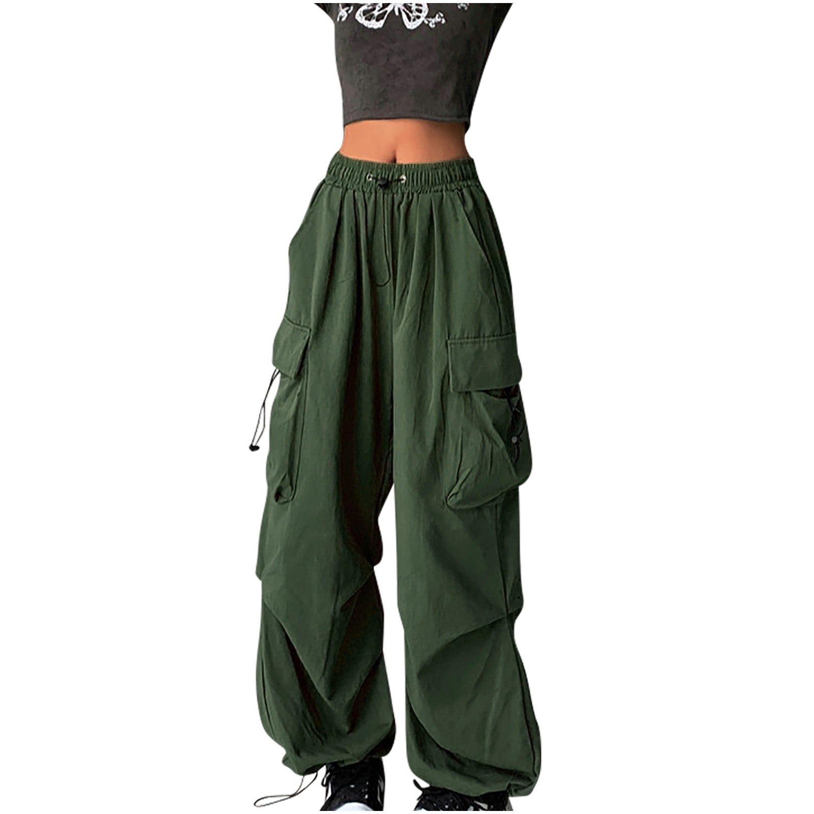 Jwzuy Women's Tie Dye Camo Cargo Pants High Waisted Straight Leg Pants with Pockets Camouflage L, Size: Large, Green