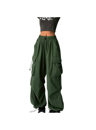 Womens Girls Low Rise Cargo Pants Straight Wide Leg Baggy Y2K Gothic Denim  Trousers Streetwear with Pockets 