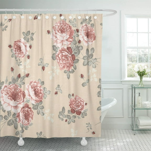 PKNMT Yellow Lace Floral for Blue Pattern Vintage Rose Flower Polyester Shower Curtain 60x72 inches