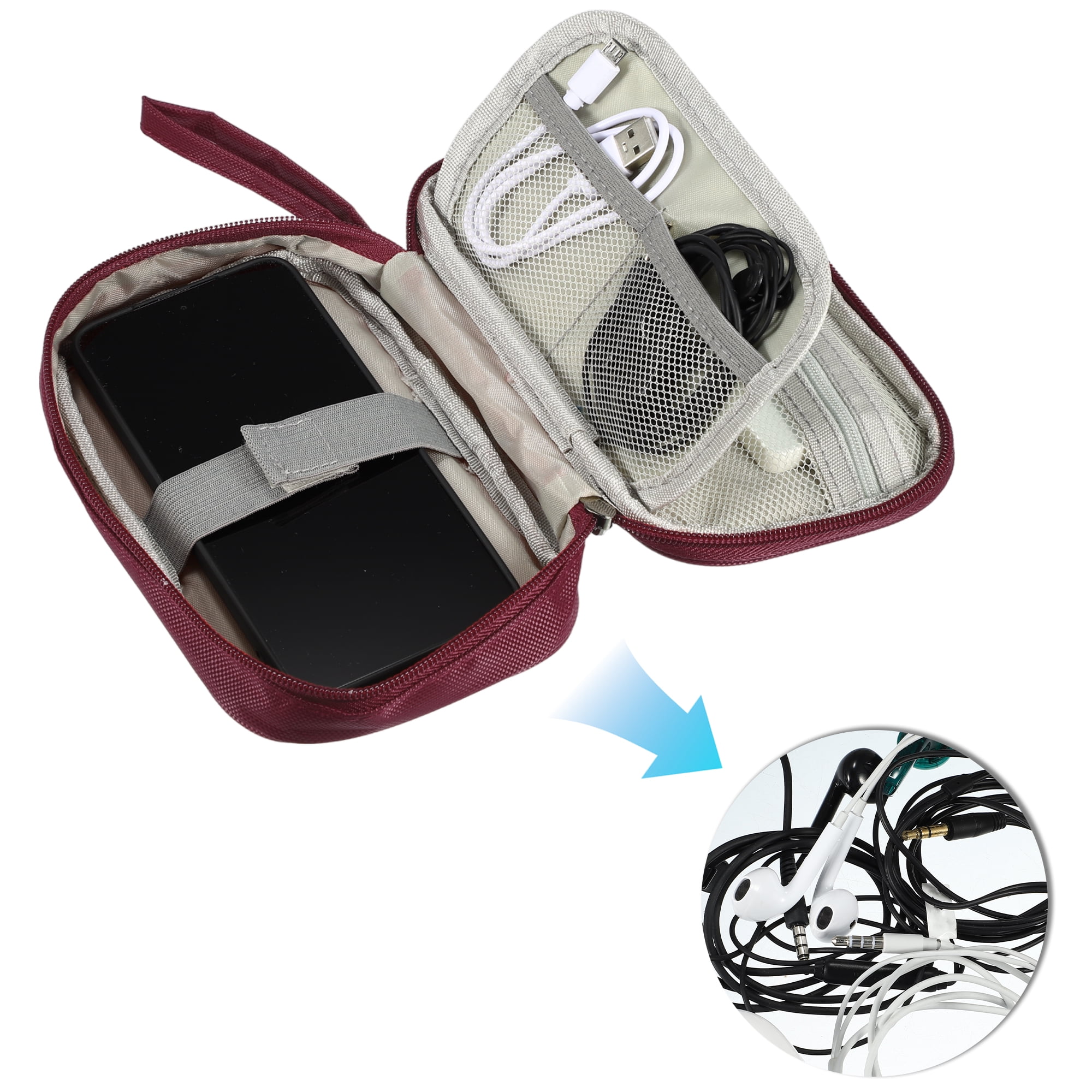 Unique Bargains Electronic Organizer Cable Portable Waterproof Pouch for Accessories Red