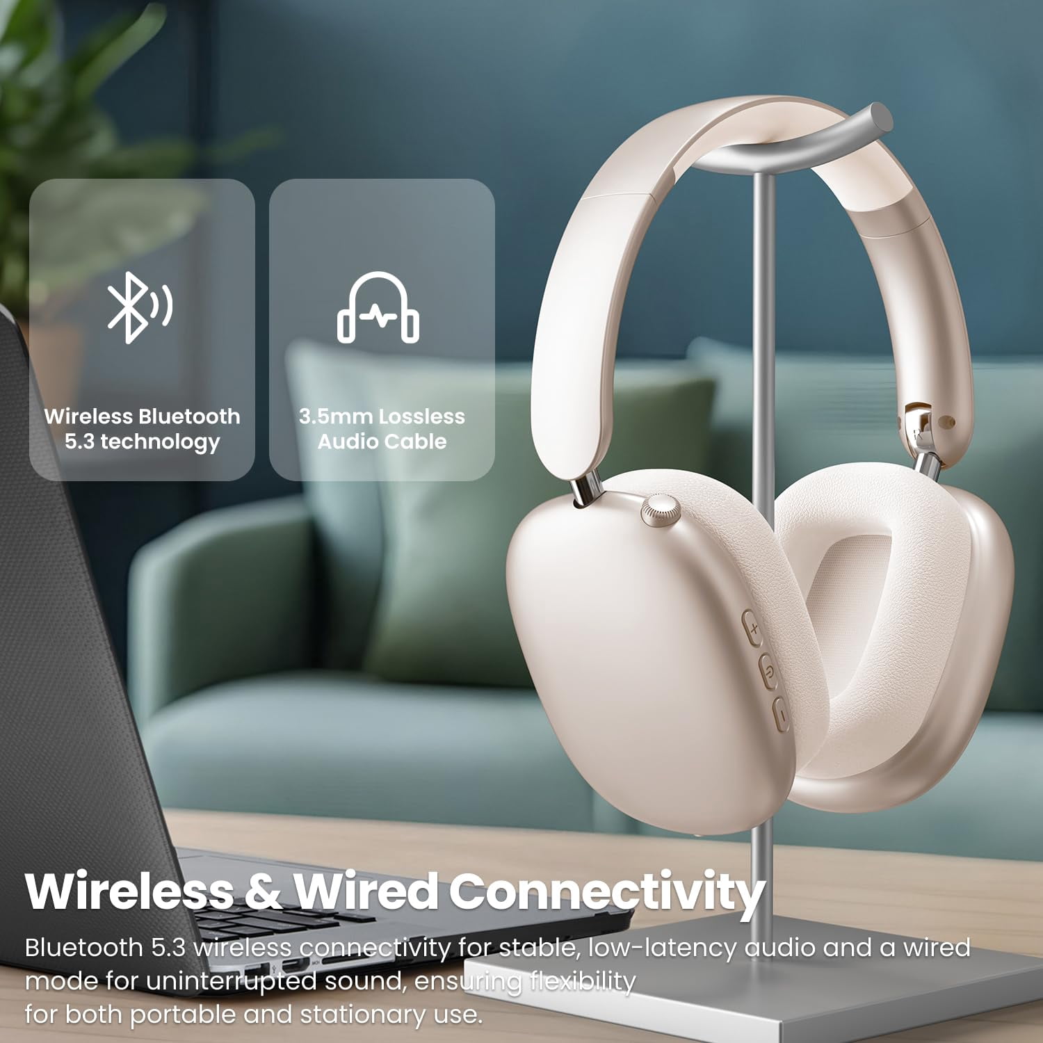 Mahipey Y01 Wireless Over-Ear Headphones with Active Noise Cancelling,Hi-Res Audio,48H Playtime,Foldable Design Bluetooth Headphones for iPhone/Samsung/Android/PC(Gold)