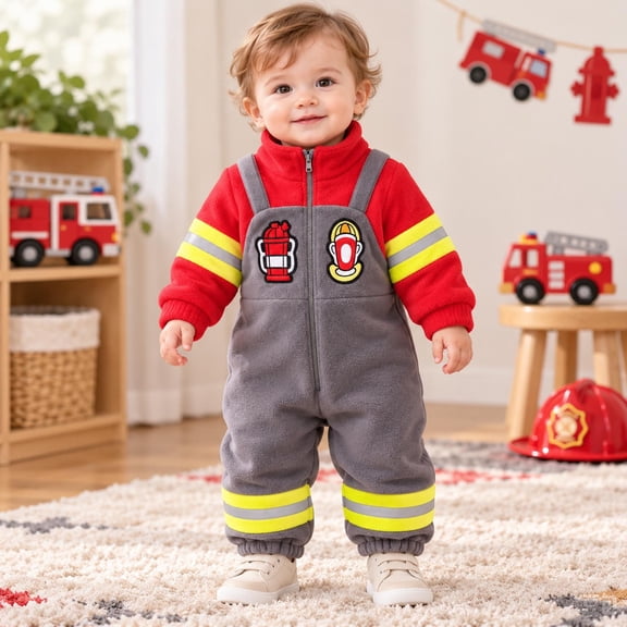 LIIPEE Boys Girls Cute Firefighter Costume Baby Long Sleeve Zip Up Jumpsuit Party Dress Up Clothes