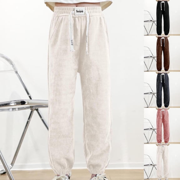 THDHVS Girls Sweatpants,Sweatpants for Girls,Girls Wide Leg Pants Elastic Waist Trousers Cute Solid Sweatpants with Pockets Black 8-9 Years
