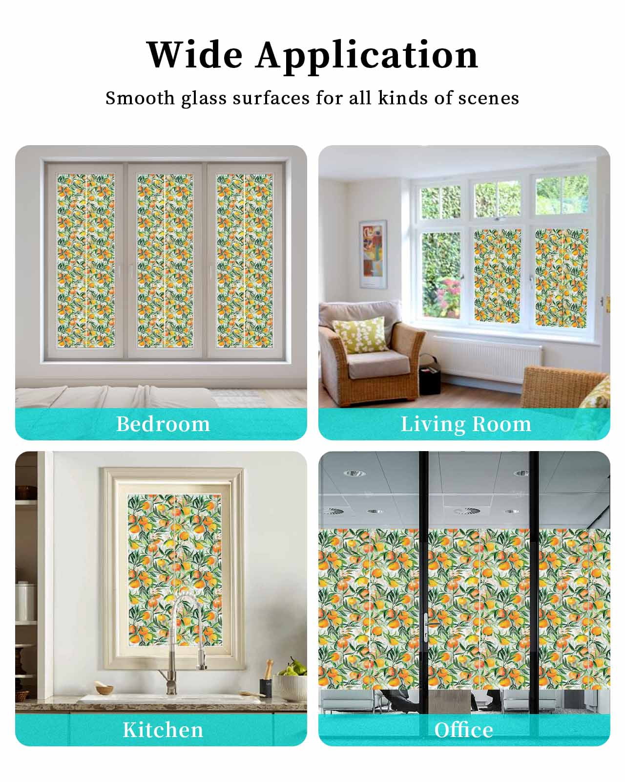 Window Privacy Film Summer Orange Stained Glass Window Film Decorative Sun Block Window Cover Pastoral Fruit Botanical Flowers Window Clings Static Adhesive Sticker for Bathroom 23.6"x78.7"