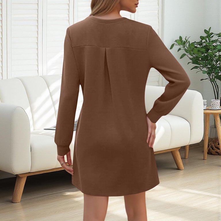 Generic Womens Plain Dress Long Sleeve Crewneck Casual Loose Fit Fall  Fashion Mini Dress Vacation Going Out Solid Color Outfit - Walmart.com