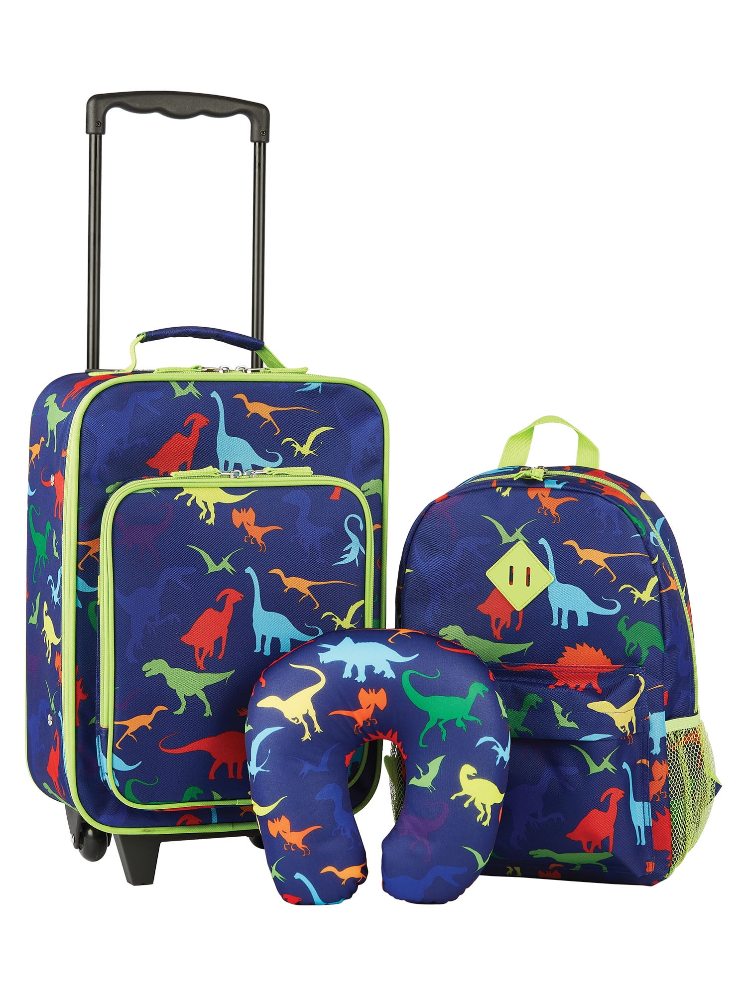 Cartoon Lightweight Carry On Suitcase for 3 4 5 Year Olds Boys Toddlers Children Travel iPlay iLearn LU-NWDS-152 Hard Shell Backpack Kids Dinosaur 18” Luggage Set