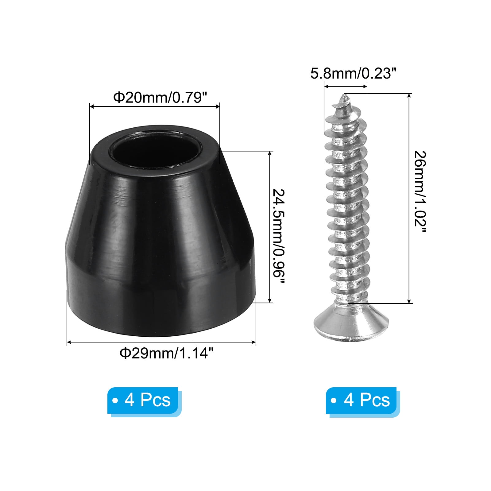 Unique Bargains Cutting Board Feet Round Rubber Bumpers Pads with Screws 0.27"x0.98" 4Pcs