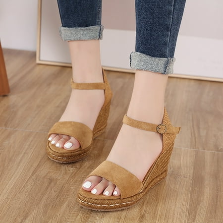 

Aayomet Cute Sandals for Women Fashion Women Summer Flock Weave Wedges Breathable Buckle Strap Toe Sandals Comfortable Beach Orange 8