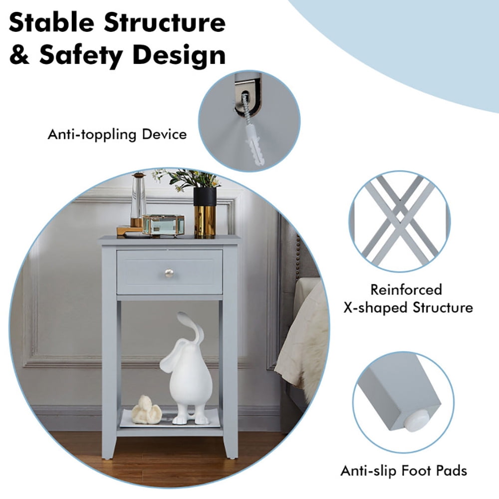 Finihen End Table, Sofa Side End Table with Drawer and Shelf, for Living Room, Bedroom, Gray Finihen End Table, Sofa Side End Table with Drawer and Shelf, for Living Room, Bedroom, Gray