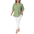 thumbnail image 2 of Agnes Orinda Women's Plus Size Textured Top Ruffled Trim Notch V Neck Puff Sleeves Summer Blouse 3X /, 2 of 6