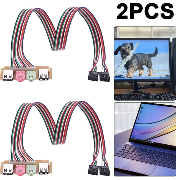Kuymtek 2 Uds 2 Puertos USB 2 0 PC Caja Ordenador Panel Frontal USB Audio Micrófono Auricular Cable