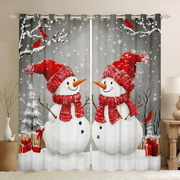 jejeloiu Cute Snowman Blackout Curtains,Pink Christmas Gifts Curtains Pack of 2 (38x45 Each),Red White Window Curtains For Girl Kids,Microfiber Bedroom Decor