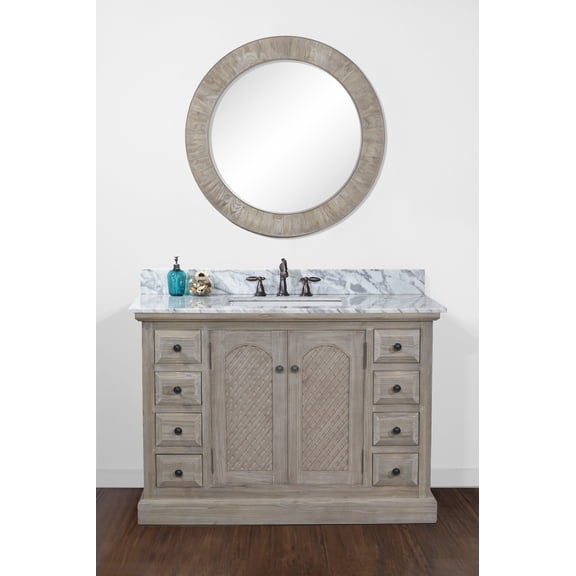 InFurniture Rustic Style Marble Top with SQ Sink 48-inch Single Sink Bathroom Vanity