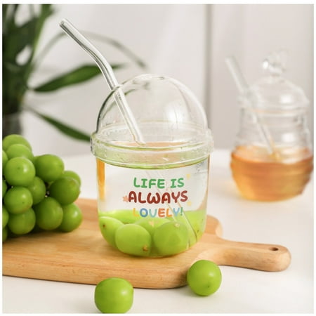 

Clear Milk Juice Cup with Straw and Lid High Borosilicate Glass Durable Cup for Friends Family Coworkers