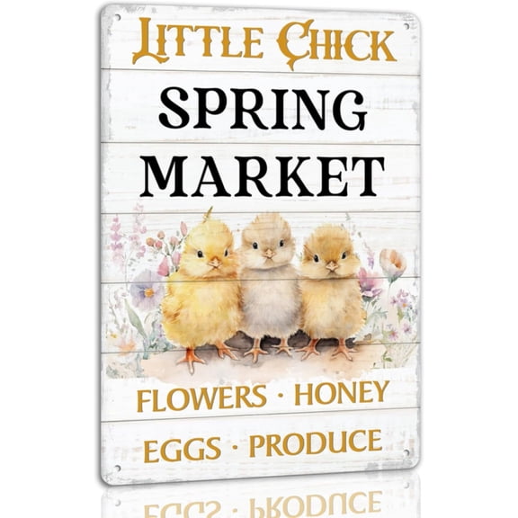 Little Chick Spring Market Tin Sign Easter Vintage Metal Signs Funny Rabbit Decor Signs Spring Egg Bouquet Chick Wall Art Decor For Home Farm Farmhouse Easter Spring Decor Gift 8x6 Inch