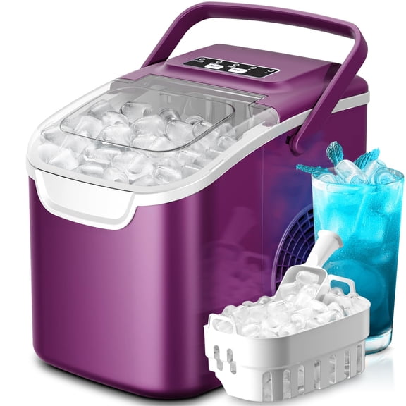 Purple Countertop Ice Maker, 26lbs/24h, 2 Ice Cube Sizes, Self-Cleaning