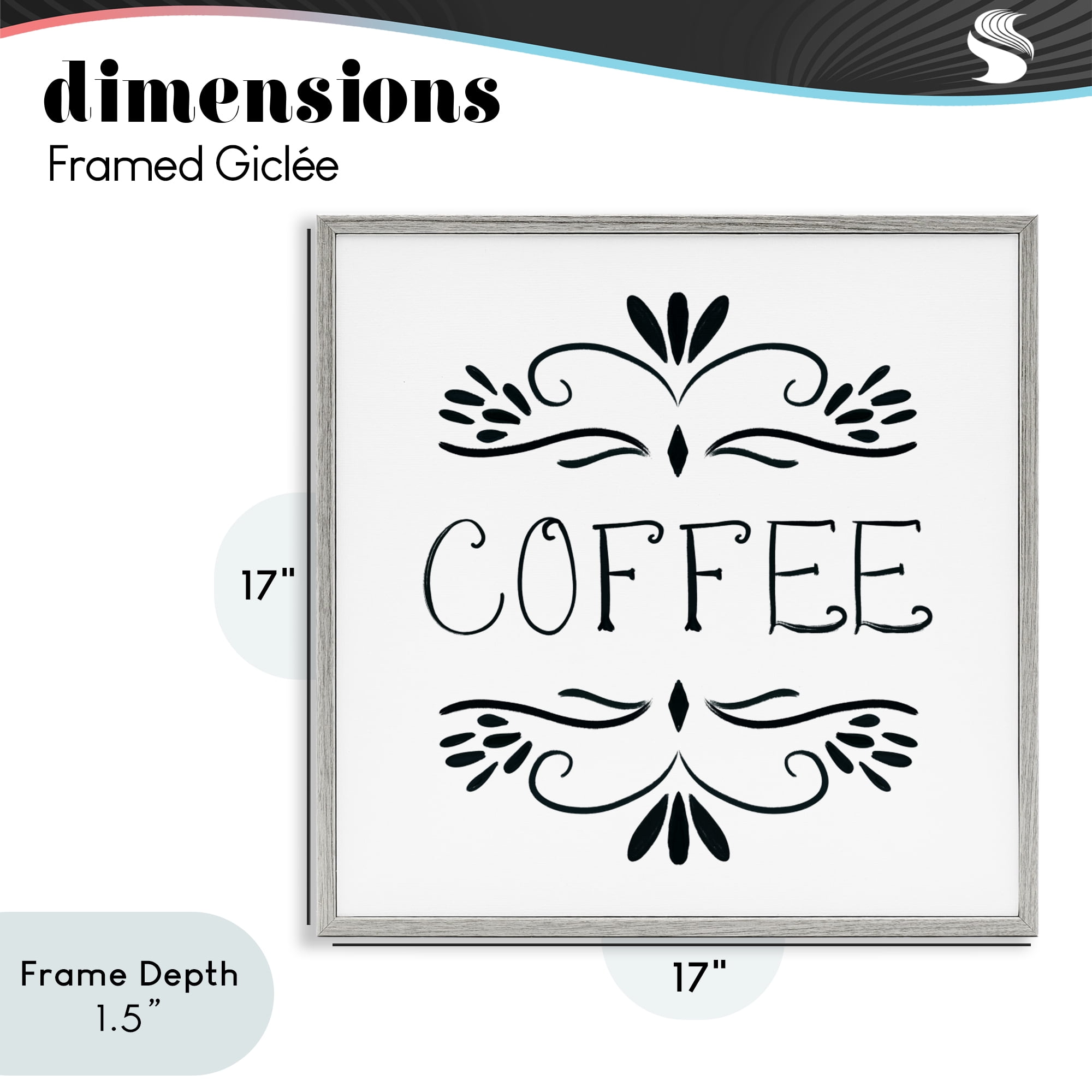 Stupell Industries Coffee with Floral Emblems Gray Framed Giclee Art, design by Lucille Price