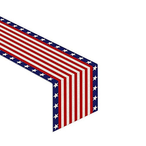 Linen 13x72'' 4th of July Table Runner American Stars and Stripes Flag Tablecloth Independence Day Kitchen Dinning Table Patriotic Decorations (Red)