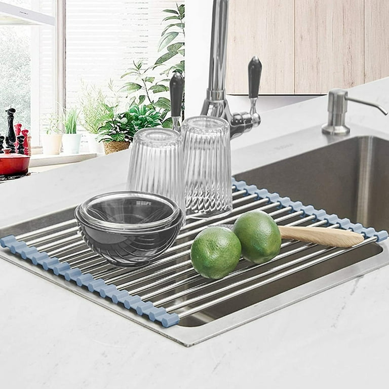 Tomorotec Triangle Roll-Up Dish Drying Rack for Sink Corner Small Foldable  Stainless Steel Over The Sink Multipurpose Kitchen Drainer Caddy Organizer  Storage Space Saver Shelf Holder 