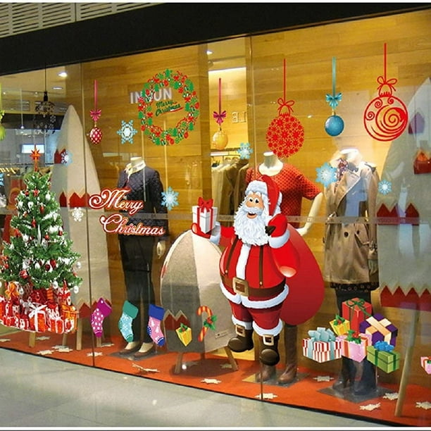 Navidad Windows Pegatinas estáticas Se aferra Papá Noel Muñeco de nieve Ciervo Copo de nieve Vinilo removible Árbol de Navidad DIY Pared Ventana Puerta Mural Calcomanía para escaparate Zhivalor Bicicletas Fijas
