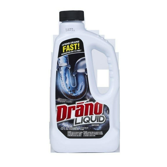 Drano Liquid Drain Cleaner - Unscented, Safety Cap Bottle - 12 Pack, 32 oz