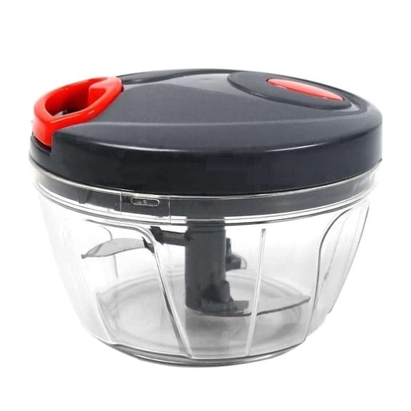 Manual Food Chopper with 3 Stainless Steel Blades, Pull Cord Handy Vegetable and Fruit Cutter for Garlic, Onions, and Nuts (Gray)
