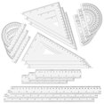 thumbnail image 1 of facai-18pcs Geometry Set, Plastic Ruler Straight Ruler Clear Ruler Protractor Inches & Metric Maths Set Secondary School Classroom Must Haves Geometrie Set for Classroom Office, 1 of 4