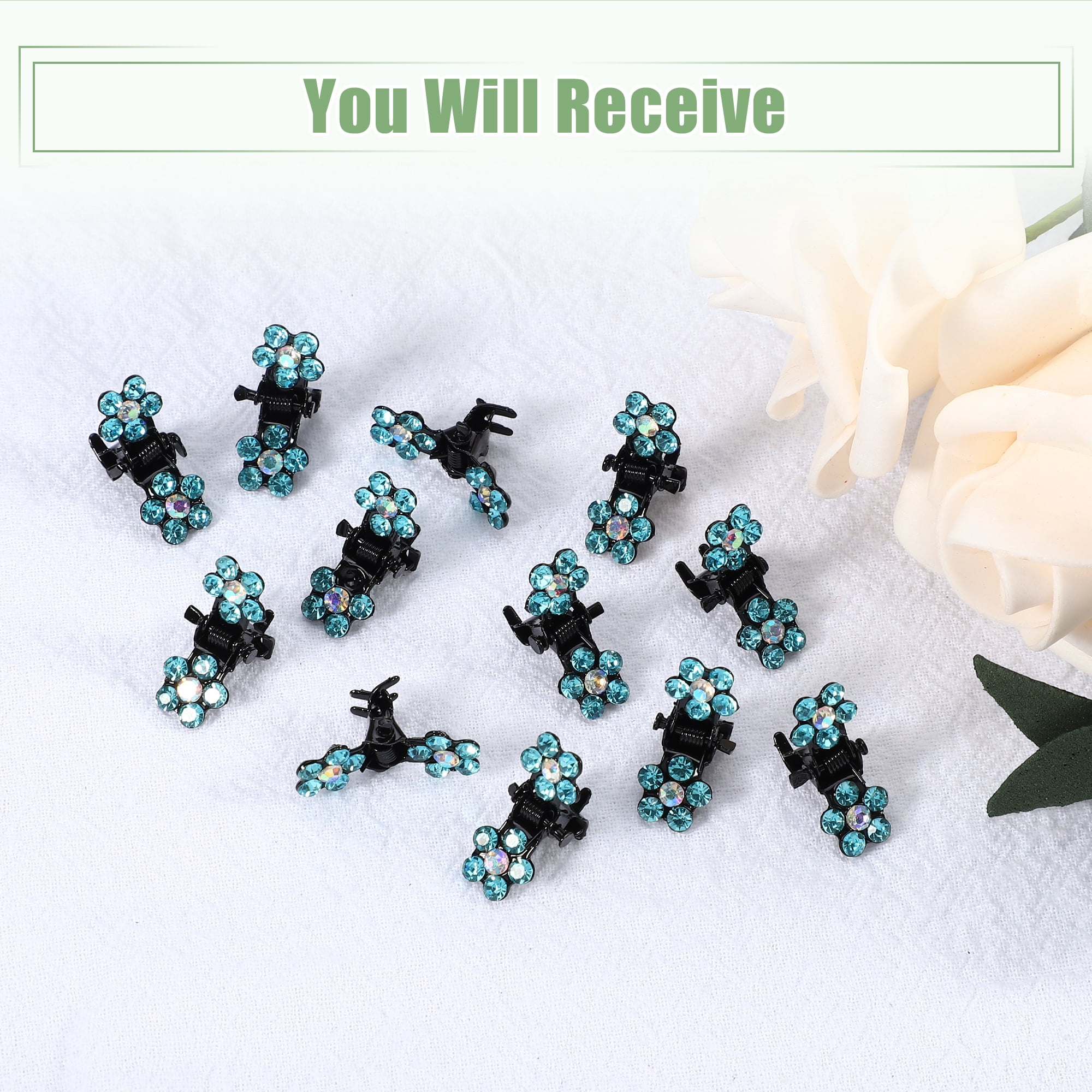 Unique Bargains 12Pcs Mini Hair Claw Clip Small Rhinestone Clips Blue
