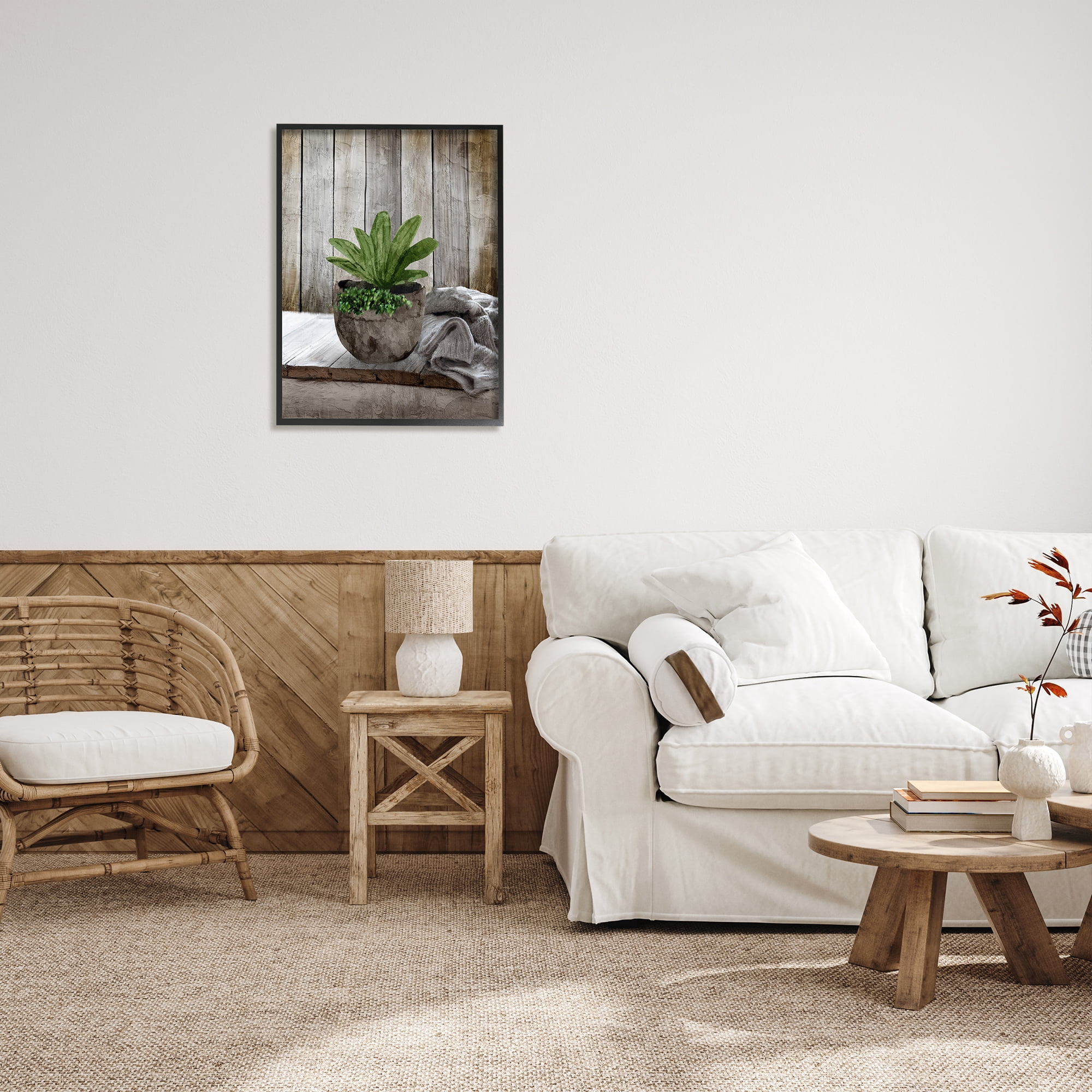 Stupell Industries Cozy Rustic Potted Plant Botanical & Floral Painting Black Framed Art Print Wall Art, 24 x 30