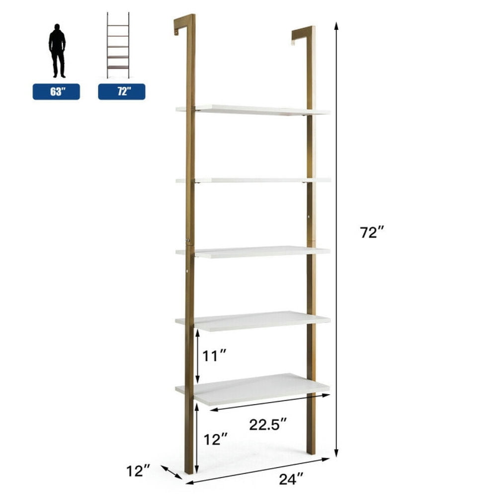 Demi Bonn 5-Tier Wood Look Ladder Shelf with Metal Frame for Home, Multipurpose Open Bookshelf, Yellow