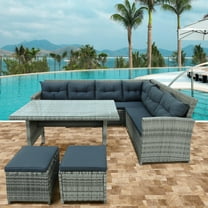 SYNGAR Patio Sofa Set, 6 Pieces Outdoor Sectional Furniture Set, All-Weather PE Rattan Wicker Patio Conversation Set with Coffee Table and Cushioned Sofa for Garden Deck Backyard, Gray, LJ3680