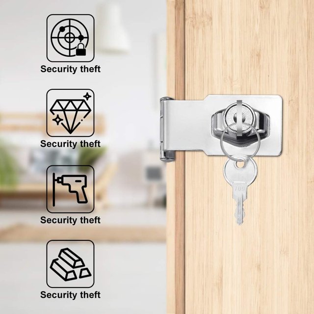 Zinc Alloy Hasp Lock Padlock Locking Hasp with Key and Screws 3 Inch Latch Buckles for Lockers Drawers Cabinets Boxes