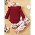 thumbnail image 2 of Dooleck Newborn Infant Baby Girl Clothes Ruffle Romper Pants Headband 3pc Outfit Set, 2 of 8