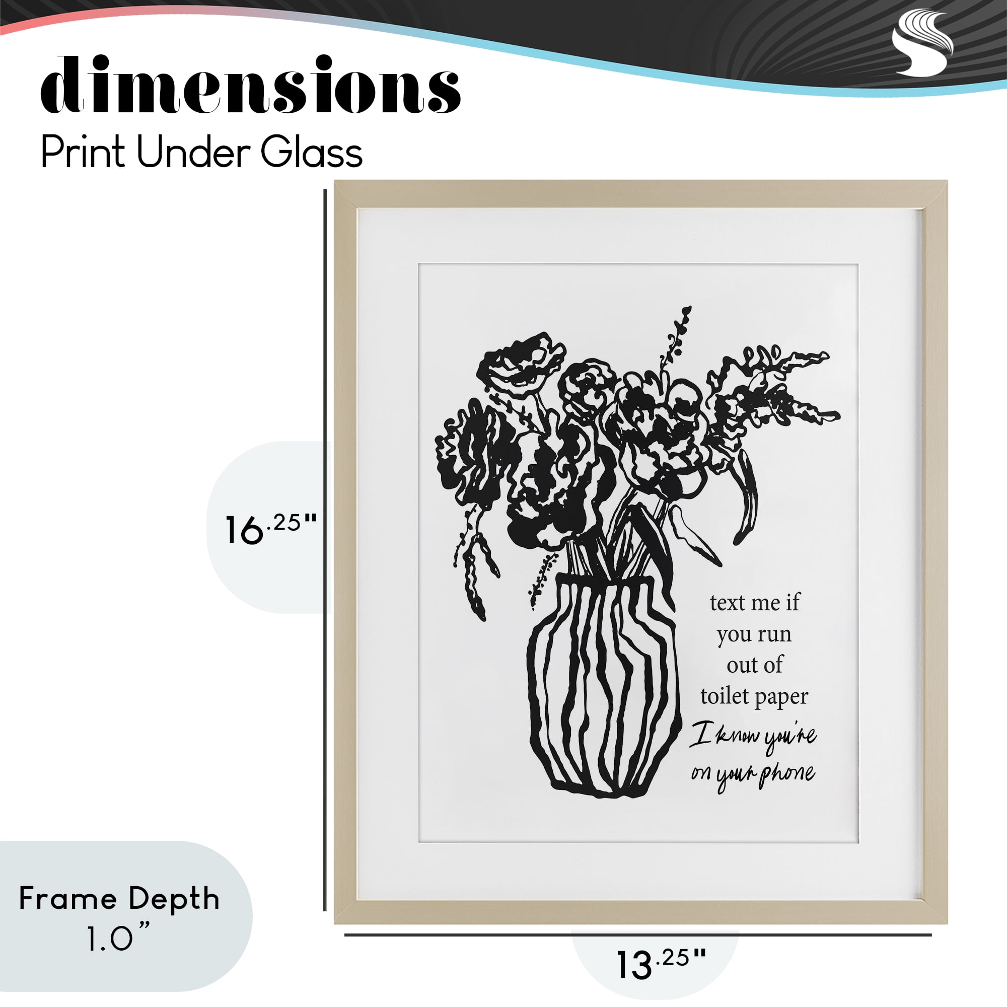 Stupell Industries Text Me Bathroom Florals Birch Framed Print Under Glass, design by Lettered and Lined