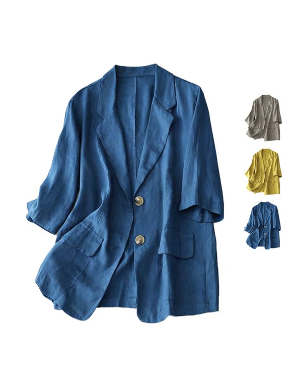 Women's Single Breasted Button Blazer Jackets Lightweight Notched Lapel 3/4 Sleeve Suit Coats Loose Dressy Casual Solid Color Blazer with Pockets XXL