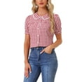 thumbnail image 1 of BLUSA DE MUJER CON COLLAR PETER PAN EN CONTRASTE Y MANGAS CORTAS PUFF, CAMISA A CUADROS ROJA S, 1 of 6