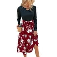 thumbnail image 3 of Xuanfei Women Round Neck Floral Print Hollow Out Tie Waist Long Sleeve Midi Dress, 3 of 7
