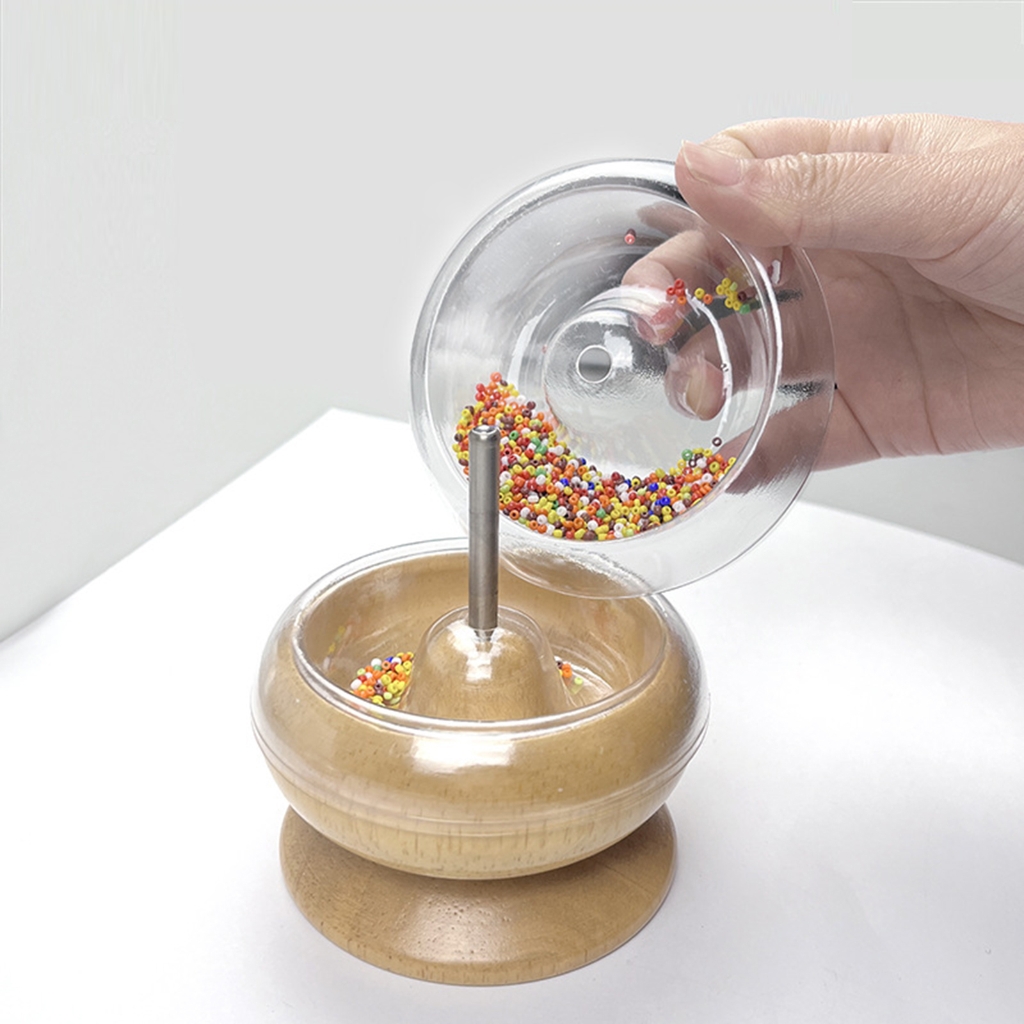 Wooden Bead Spinner Loader DIY Making Bead Spinner Bowl with Long Beading Needle, Bowl for Jewelry Making Easy to Use