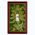 thumbnail image 1 of Metal Light Switch Plate Cover Elegant Green Floral Damask Maroon Frame FRA040, 1 of 13