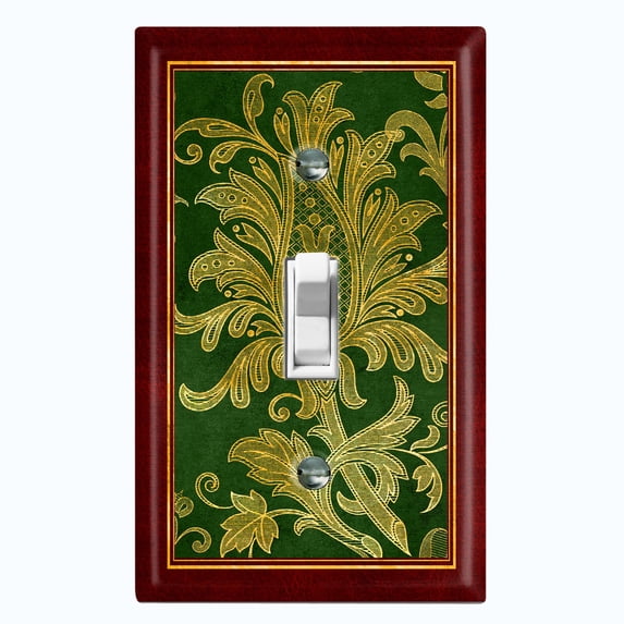 Metal Light Switch Plate Cover Elegant Green Floral Damask Maroon Frame FRA040