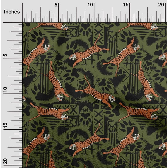 oneOone Silk Tabby Light Green Fabric Tiger Diy Clothing Quilting Fabric Print Fabric By Yard 42 Inch Wide