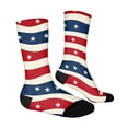 thumbnail image 4 of 4th of July 250th Anniversary Patriotic Socks for Women, Independence Day USA Flag Theme Crew Socks, Red White Blue Color Blocked Striped Middle Socks for Adult (1 Pair, 1776-2026), 4 of 6