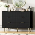 thumbnail image 1 of Commode à 6 Tiroirs pour Chambre, Commode Cannelée avec Poignée, Commodes Modernes en Bois pour Garde-Robe, Organisateur de Rangement pour Meubles de Chambre pour Salon, Couloir, 1 of 7