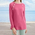 thumbnail image 2 of T-Shirts à Boutons à Manches Longues pour Femmes 2022 Col Ras du Cou Couleur Unie Automne Tuniques Tendance Hauts Décontractés Ajustés Blouse Basique Tee, 2 of 7