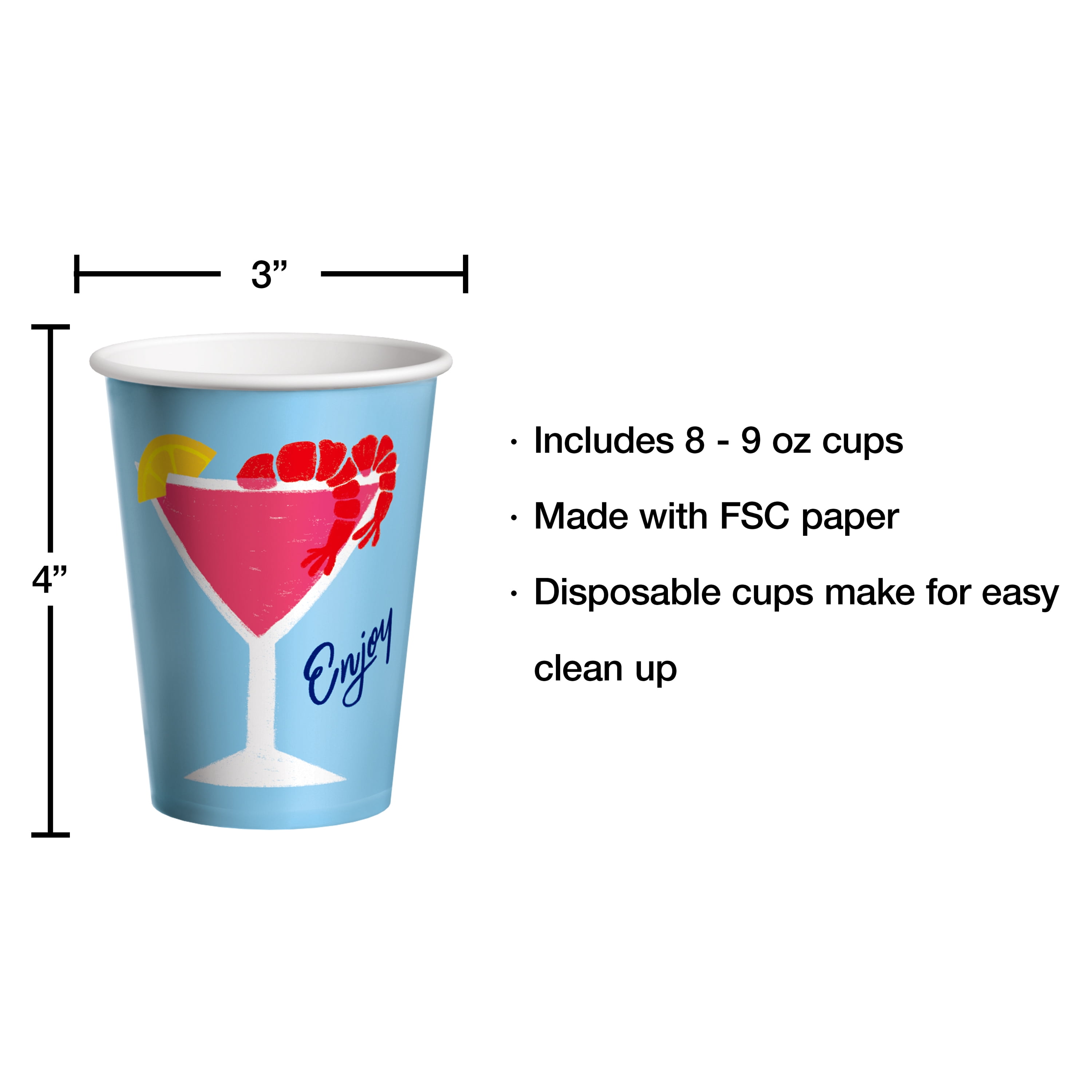Bright Tides Enjoy Disposable Paper Cups, 9 oz, Multicolor, 8 Count, by Way To Celebrate