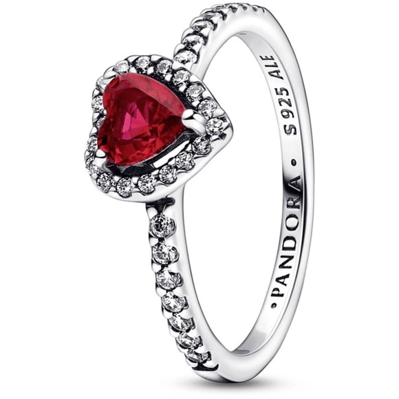 Anillo Pandora Corazón Elevado Rojo Original Joyería Fina 198421C02 | Talle 50 | Joyería De Lujo Para Mujer | Ideal Para Regalo Elegante | Compatible Con Charms Pandora