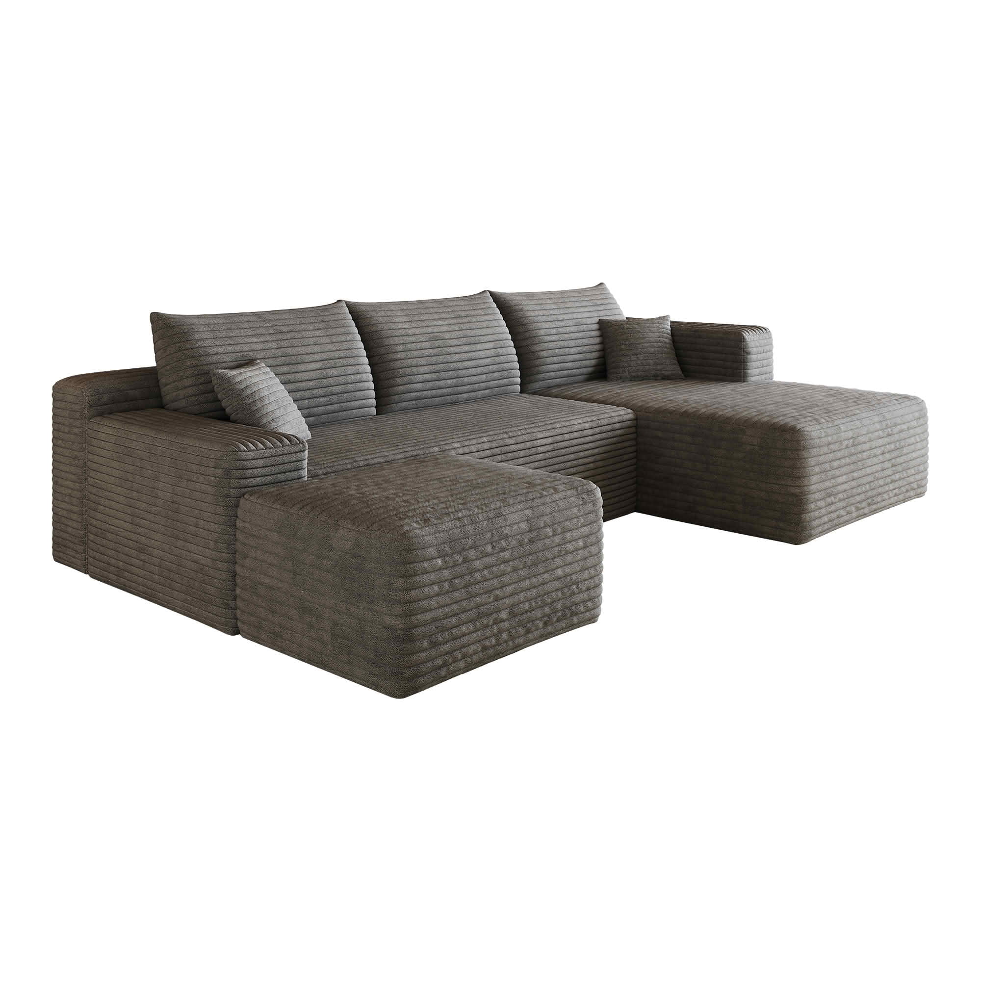 MAYEERTY 103 Inch L‑Shaped Cloud Sectional Sofa with 1 Ottoman, Modern Minimalist Deep‑Seat Corner Couch, Plush Corduroy Upholstered Reversible Sofa, No‑Assembly Required for Living Room Apartment